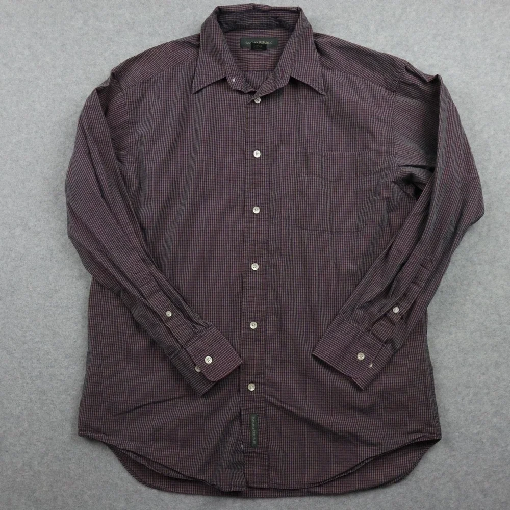 Banana Republic Shirt Mens Medium Pocket Button Up Purple Plaid Long Sleeve